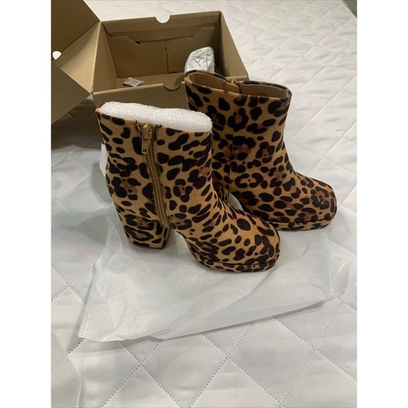 Women’s Platform Boots Chunky High Heel Leopard Square Toe Size Zipper Boots-5😃 - Picture 3 of 15